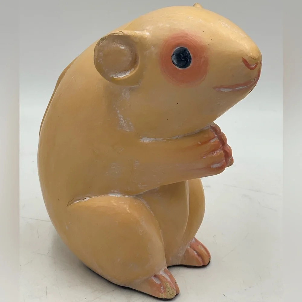 Vintage 6” Solid Wood Mouse / Hamster Hand Carved & Hand Painted Sculpture